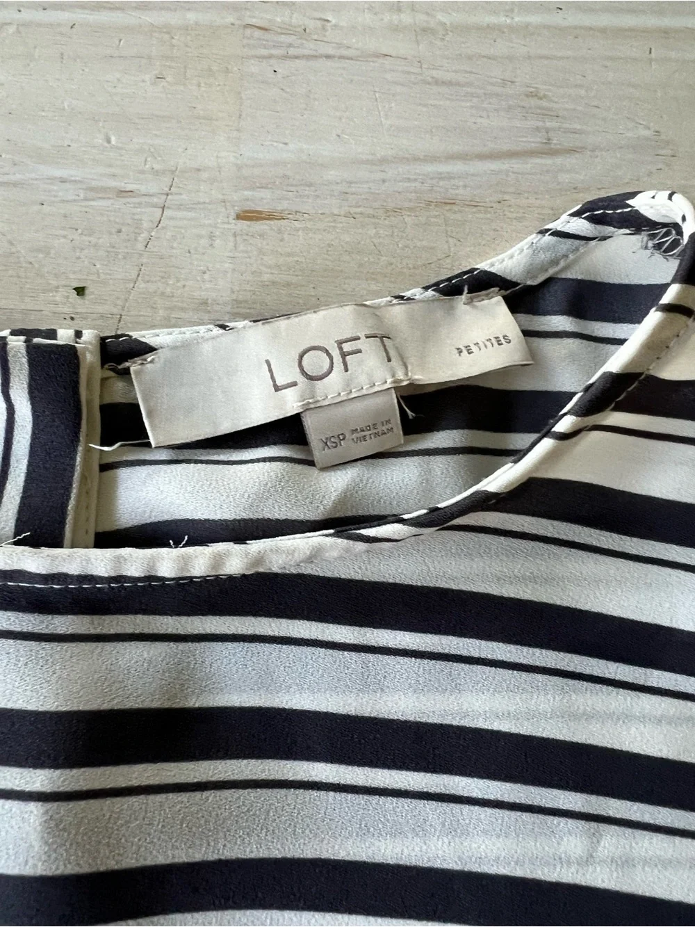 LOFT Black and White Striped Puff Sleeve Top